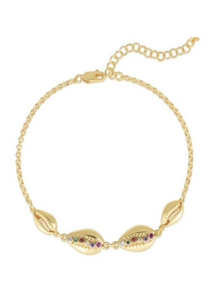 Nwot 18k Gold Plated Cowrie Shell Bracelet With Rainbow Cz Accents